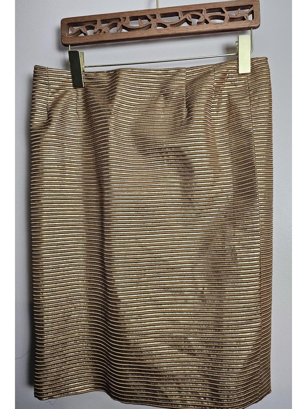 Bill Blass Skirt Gold Womens 14 Metallic Striped Pencil